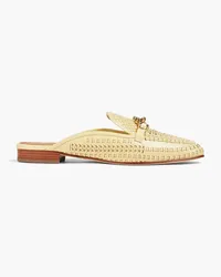 Tory Burch Jessa chain-embellished woven leather slippers - Yellow Yellow