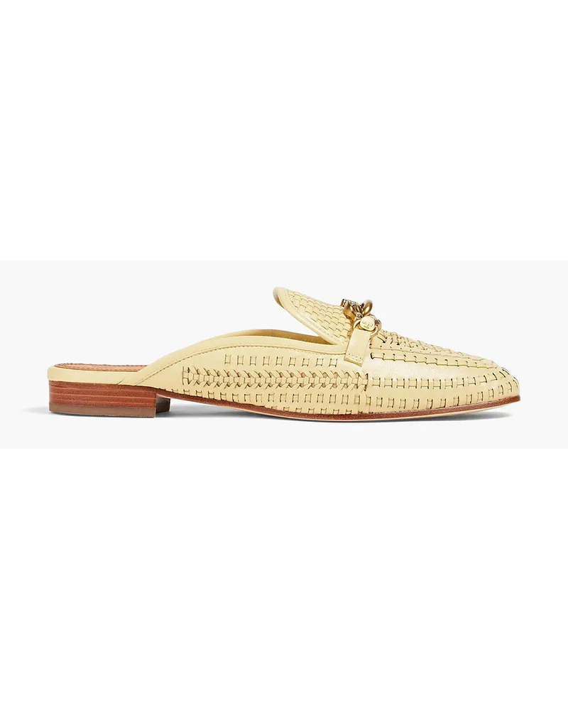 Tory Burch Jessa chain-embellished woven leather slippers - Yellow Yellow