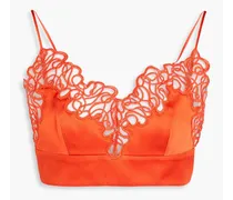 Embroidered tulle and satin bra top - Orange