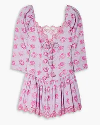 LoveShackFancy Deeba tasseled floral-print broderie anglaise cotton mini dress - Purple Purple