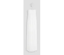 Crystal-embellished mesh maxi halterneck dress - White