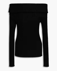 Tory Burch Off-the-shoulder ribbed-knit sweater - Black Black