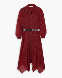 Michael Kors Belted leopard-print crepe de chine midi shirt dress - Red Red