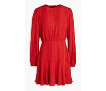 Romasy gathered satin-jacquard mini dress - Red