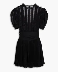 Dolce & Gabbana Ruffled crepe de chine and point d'esprit mini dress - Black Black