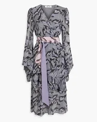 Diane von Furstenberg Desma wrap-effect printed chiffon midi dress - Gray Gray