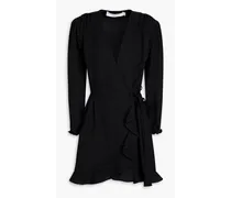 Loomy ruffled TENCEL™ and linen-blend mini wrap dress - Black