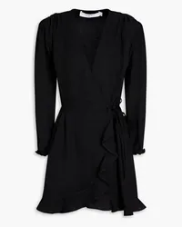 IRO Loomy ruffled TENCEL™ and linen-blend mini wrap dress - Black Black