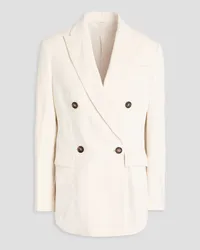 Brunello Cucinelli Double-breasted bead-embellished twill blazer - White White