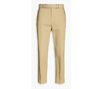 Owen belted tapered cotton-twill pants - Neutral