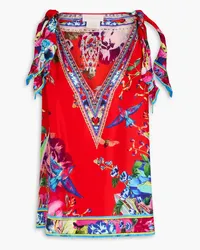 Camilla Crystal-embellished printed silk-satin top - Red Red