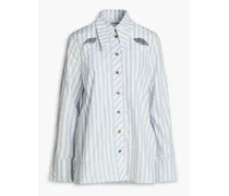 Cutout striped cotton-poplin shirt - Blue