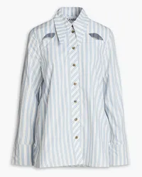 Ganni Cutout striped cotton-poplin shirt - Blue Blue