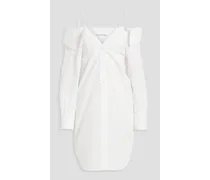Cold-shoulder cotton-poplin mini shirt dress - White