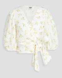 Claudie Pierlot Cropped floral-print crepe wrap top - White White