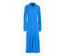 Crochet-knit midi shirt dress - Blue
