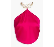 Olivine cropped embellished silk-satin top - Pink