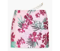 Embellished floral-print tulle mini skirt - Pink