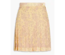 Pleated floral-print silk crepe de chine mini skirt - Yellow