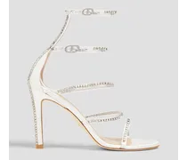 Crystal-embellished satin and PVC sandals - White
