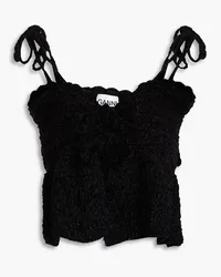 Ganni Cropped ruffled chenille top - Black Black