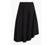 Asymmetric wool-blend twill midi skirt - Black