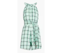 Checked linen playsuit - Green