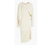 Draped ribbed-knit midi dress - White