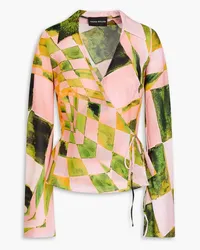 Louisa Ballou Printed silk-blend crepe de chine wrap blouse - Pink Pink