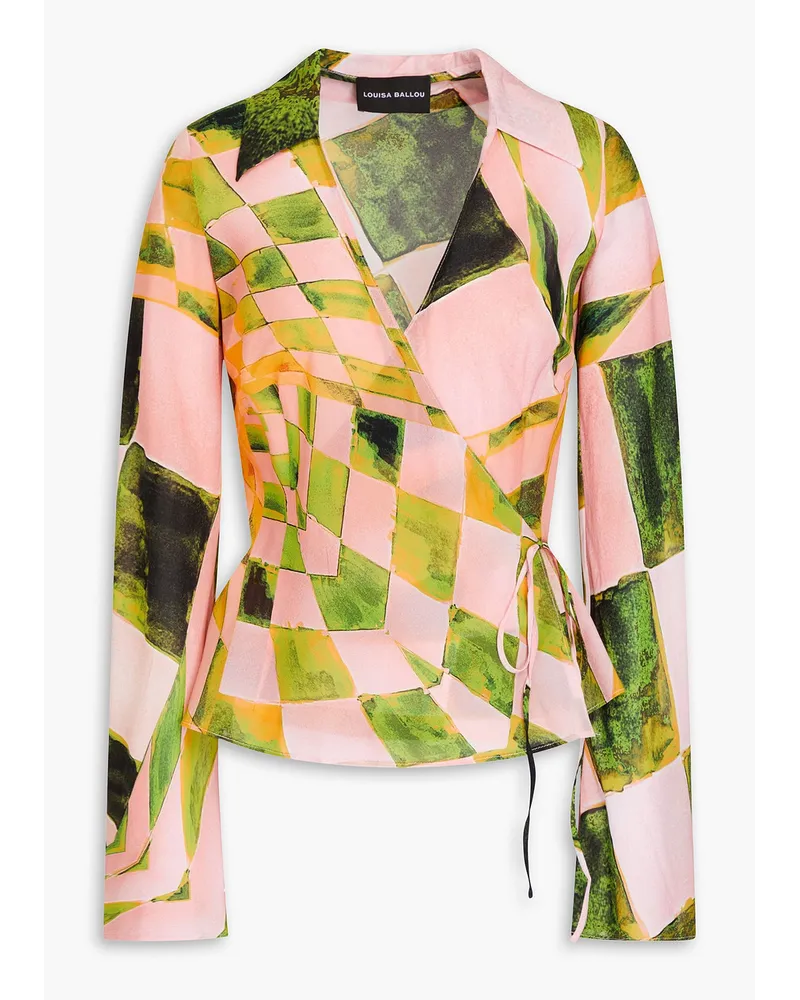 Louisa Ballou Printed silk-blend crepe de chine wrap blouse - Pink Pink