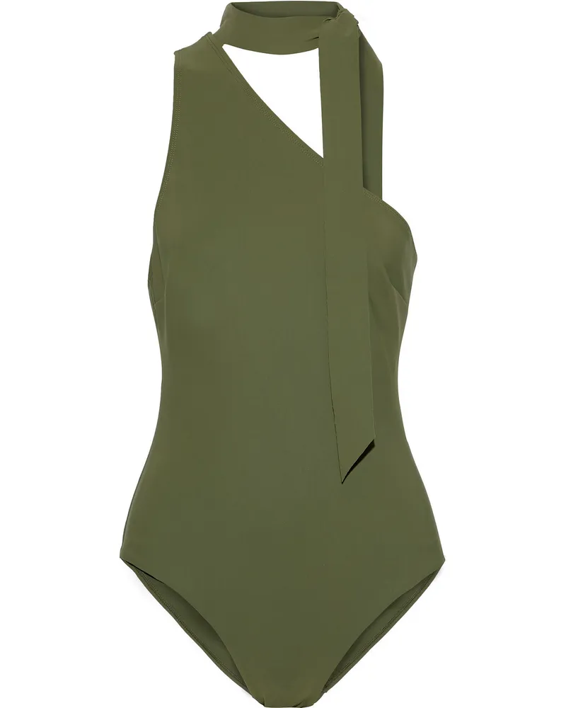 Zimmermann Bowie Tie-neck One-shoulder Swimsuit - Green Green