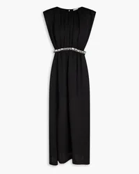 Sandro Crystal-embellished cutout crinkled satin-twill midi dress - Black Black