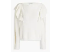 Ruffled ribbed wool and cashmere-blend sweater - White