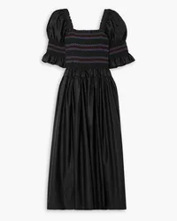 Molly Goddard Chelsea embroidered shirred cotton-satin midi dress - Black Black