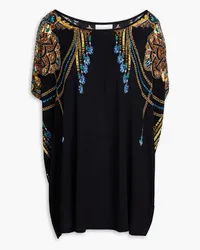 Camilla Crystal-embellished printed stretch-modal jersey top - Black Black