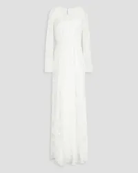 Monique Lhuillier Gathered embroidered tulle gown - White White