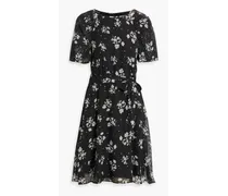 Flocked floral-print chiffon mini dress - Black