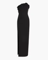 Marchesa Pleated poplin-paneled stretch-jersey maxi dress - Black Black