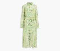 Haelee belted floral-print silk-chiffon midi shirt dress - Green