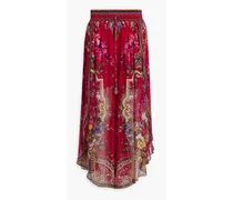 Printed crystal-embellished silk-crepon wide-leg pants - Pink