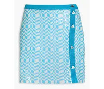 Sequin-embellished printed silk-crepe mini skirt - Blue