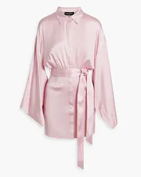 Retrofête Scottie stretch-silk satin mini shirt dress - Pink Pink