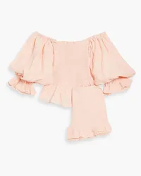 SLEEPER Atlanta off-the-shoulder ruffled linen top and shorts set - Pink Pink