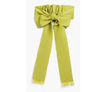 Bow-embellished fringed cotton-blend grosgrain belt - Green