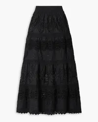 Alice + Olivia Alice Olivia - Cali tiered guipure lace and embroidered cotton-voile maxi skirt - Black Black