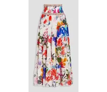 Tiered floral-print silk-chiffon maxi skirt - White