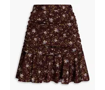 Taras ruched floral-print mini skirt - Burgundy