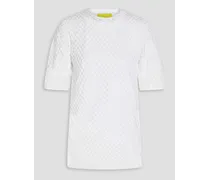 Layered fishnet cotton-jersey T-shirt - White