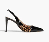 Calf hair and patent-leather slingback pumps - Black