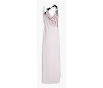 Feather-embellished satin gown - Pink